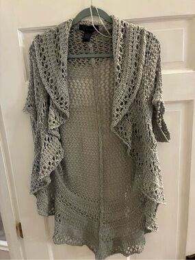 Venue Brand Open Front Crochet Cardigan Sweater - Light Gray Size Large